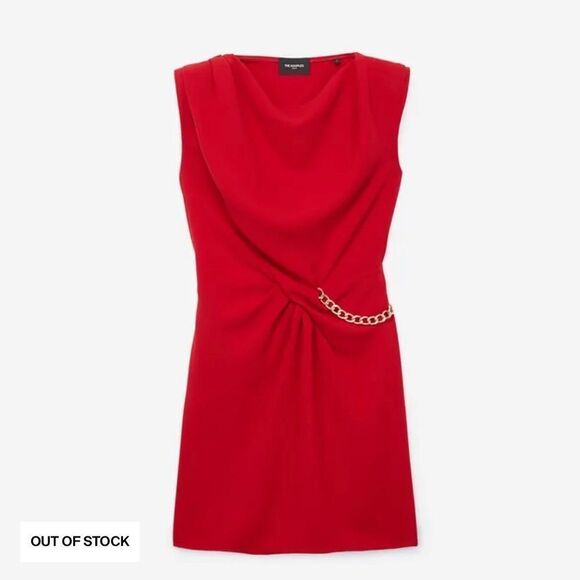 The Kooples Red Sleeveless draped Dress with Epaulettes and Chain detail sz 3 - Picture 8 of 9